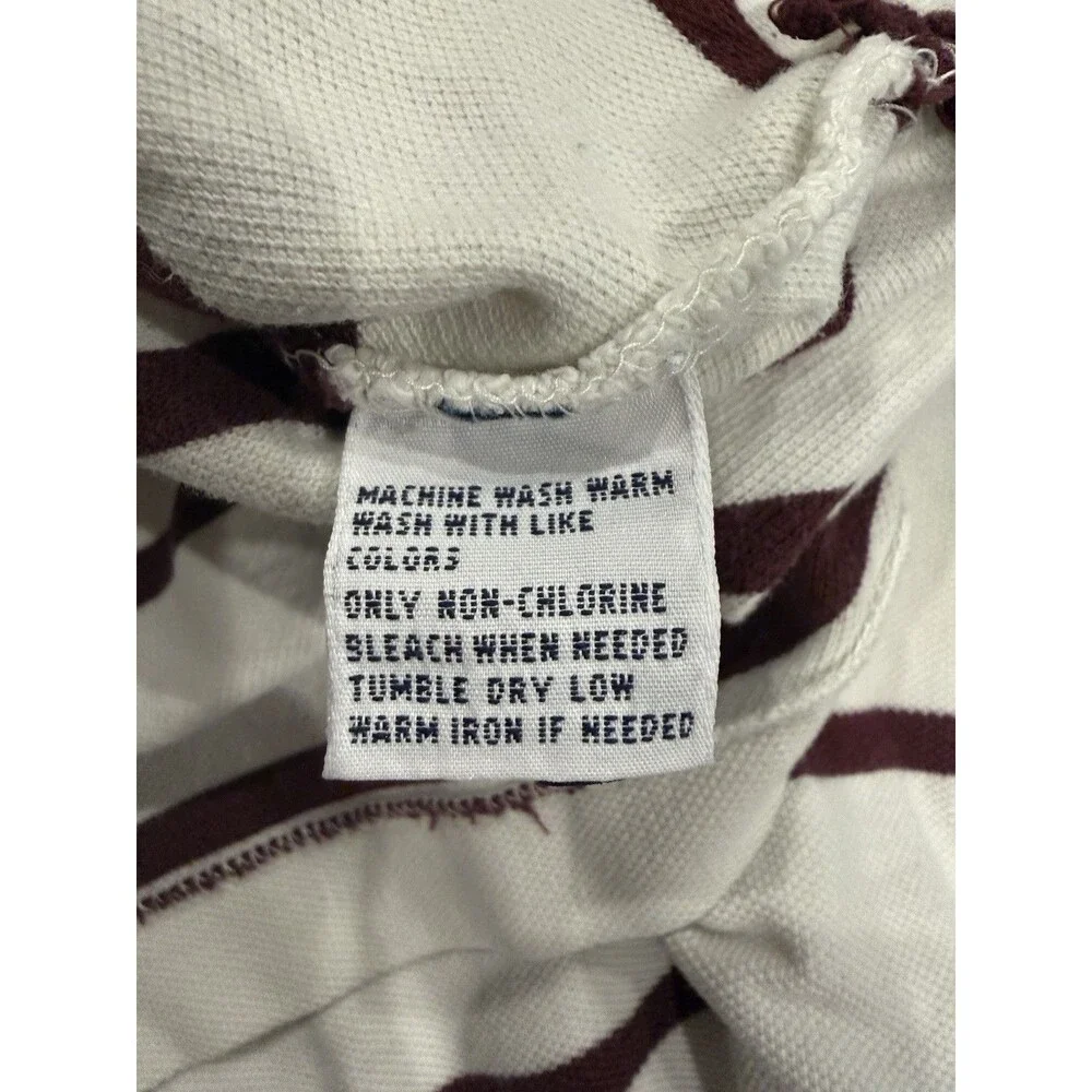 Polo Ralph Lauren Men’s Striped Polo Shirt Maroon And Cream Logo Size Medium